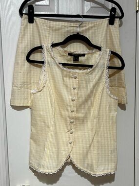 NWT French Connection M Yellow Gingham Mini Skort
